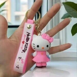 Hello Kitty Pink Gold Tone Key Chain New
